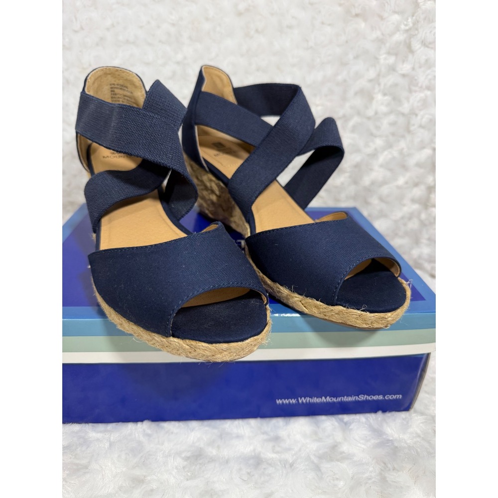 White Mountain Hudlin Navy Blue Espadrille Wedge Sandals W29208-476 Women 9 NEW